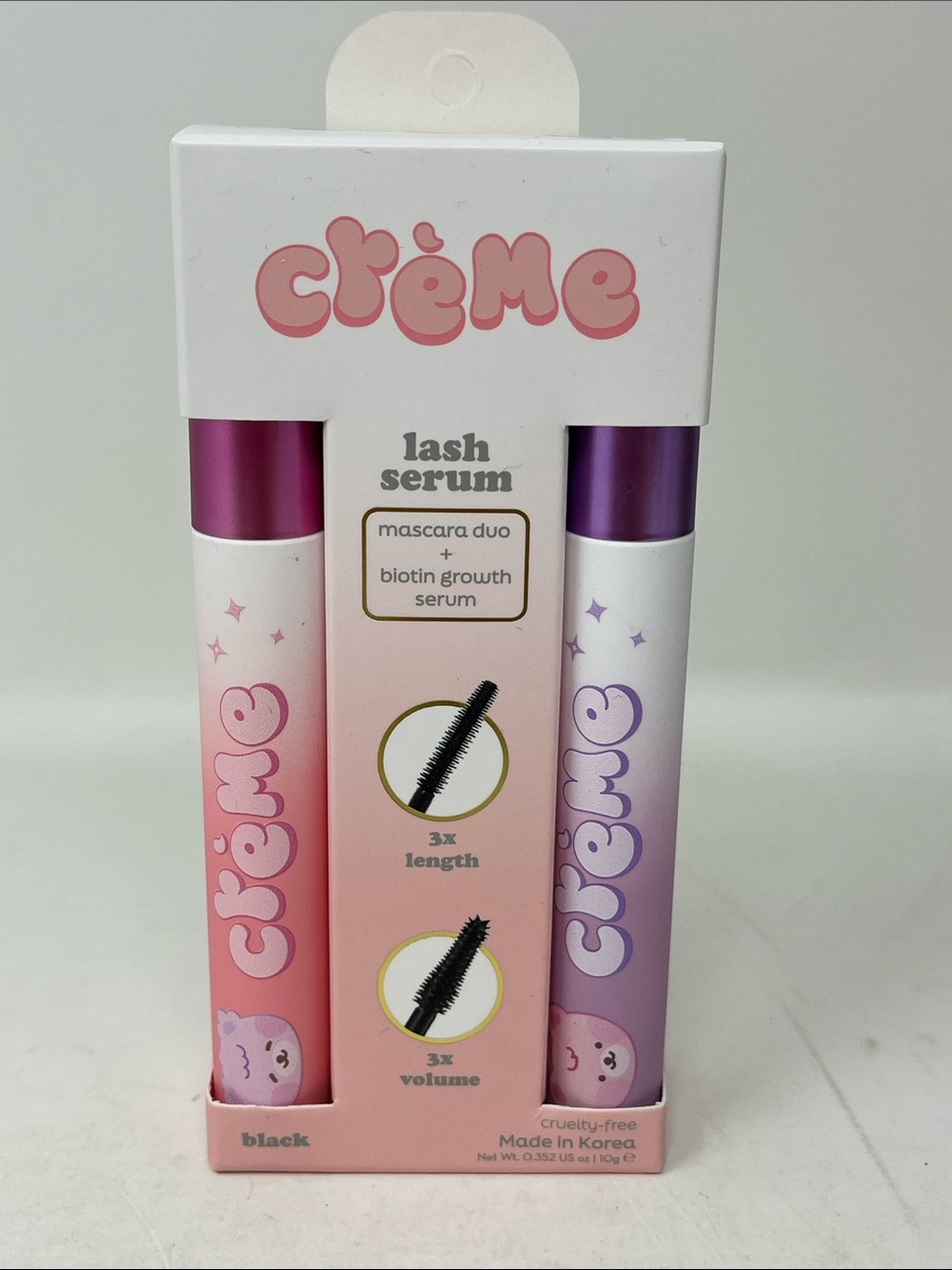 THE CREME SHOP LASH SERUM MASCARA DUO & BIOTIN GROWTH SERUM BLACK MADE IN Korea